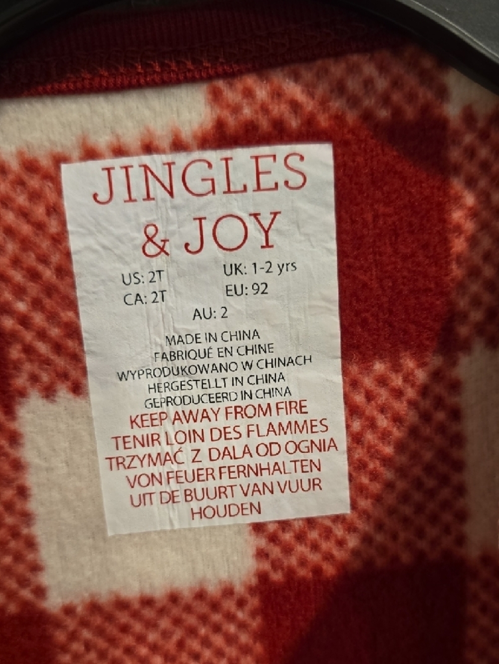 NWT Jingles & Joy Red Buffalo Plaid Fleece Footed Pajamas - 2T - Picture 4 of 5